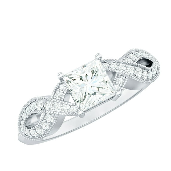 Rosec Jewels Lab Grown Diamond 5mm Princess Cut Engagement Ring, EF-VS Quality, 14K White Gold, US 9.50