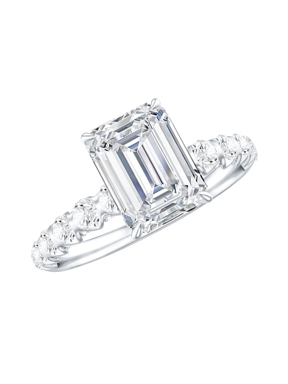 Lab Grown Diamond Art Deco Engagement Ring - 1.8 Carat - Emerald Cut - EF-VS Grade, 925 Sterling Silver, US 7.00
