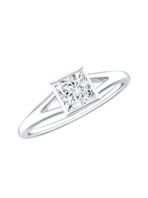 0.8 Ct Lab Grown Diamond Promise Ring for Women - Certified EF-VS Quality - Bezel Set Single Diamond Square Ring, 14K White Gold, US 7.00