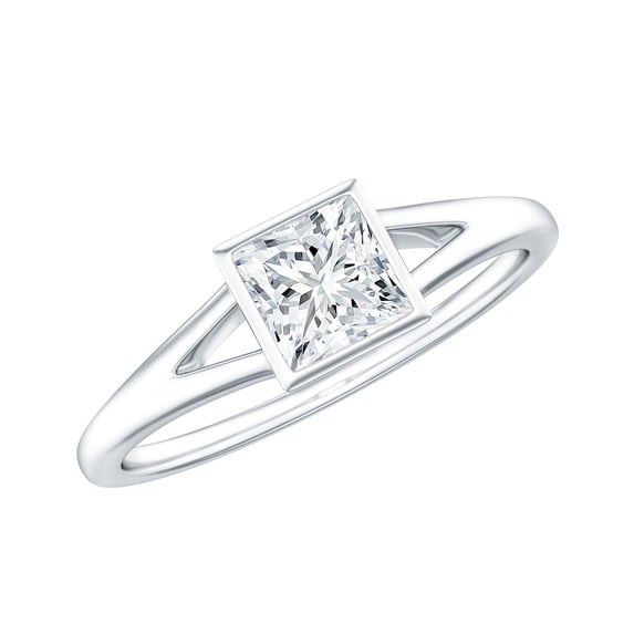 Rosec Jewels Lab Grown Diamond Bezel Setting Engagement Ring, EF-VS Quality, 14K White Gold, US 7.50