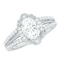 Rosec Jewels Lab Grown Diamond Vintage Engagement Ring - 6x8 mm Oval - EF-VS Grade, 925 Sterling Silver, US 4.00