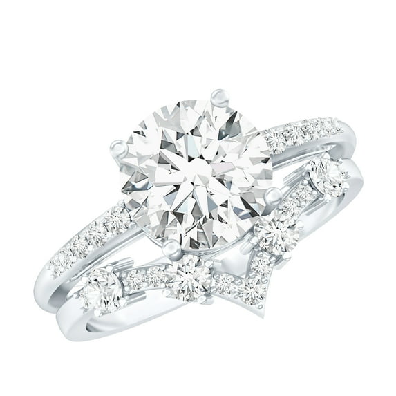 Rosec Jewels Lab Grown Diamond Designer Engagement Ring with Wedding Band Set - EF-VS Quality, 14K White Gold, US 5.00