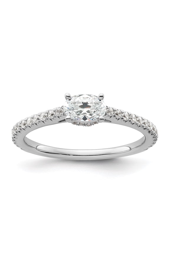 Lab Grown Diamond East West Engagement Ring For Her in 14K White Gold Diamond Ring Silver Tone Color Plated Round Shaped Stone Engagement Jewelry For Women