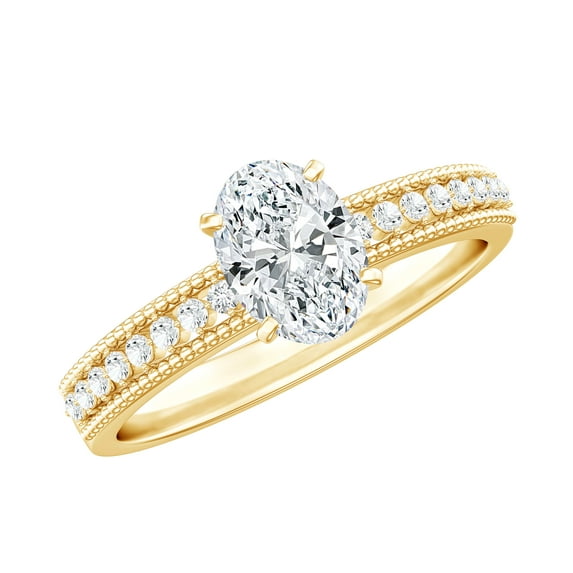 Rosec Jewels Lab Grown Diamond Engagement Ring Oval 5x7 mm - EF-VS Quality Certified, 18K Yellow Gold, US 4.50