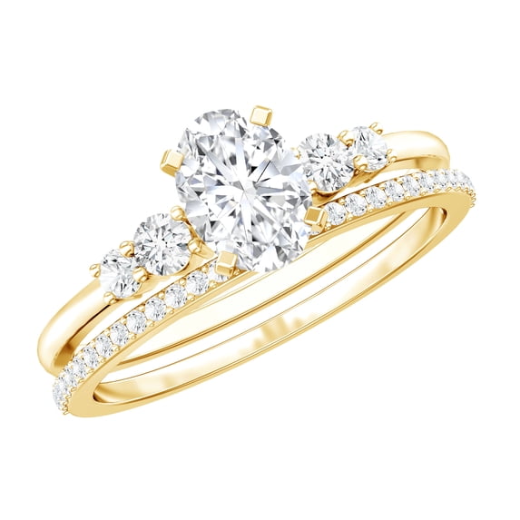 Rosec Jewels Lab Diamond Wedding Ring Set for Women - Oval Engagement Ring with Band (5X7 mm, EF-VS Grade), 10K Yellow Gold, US 6.00