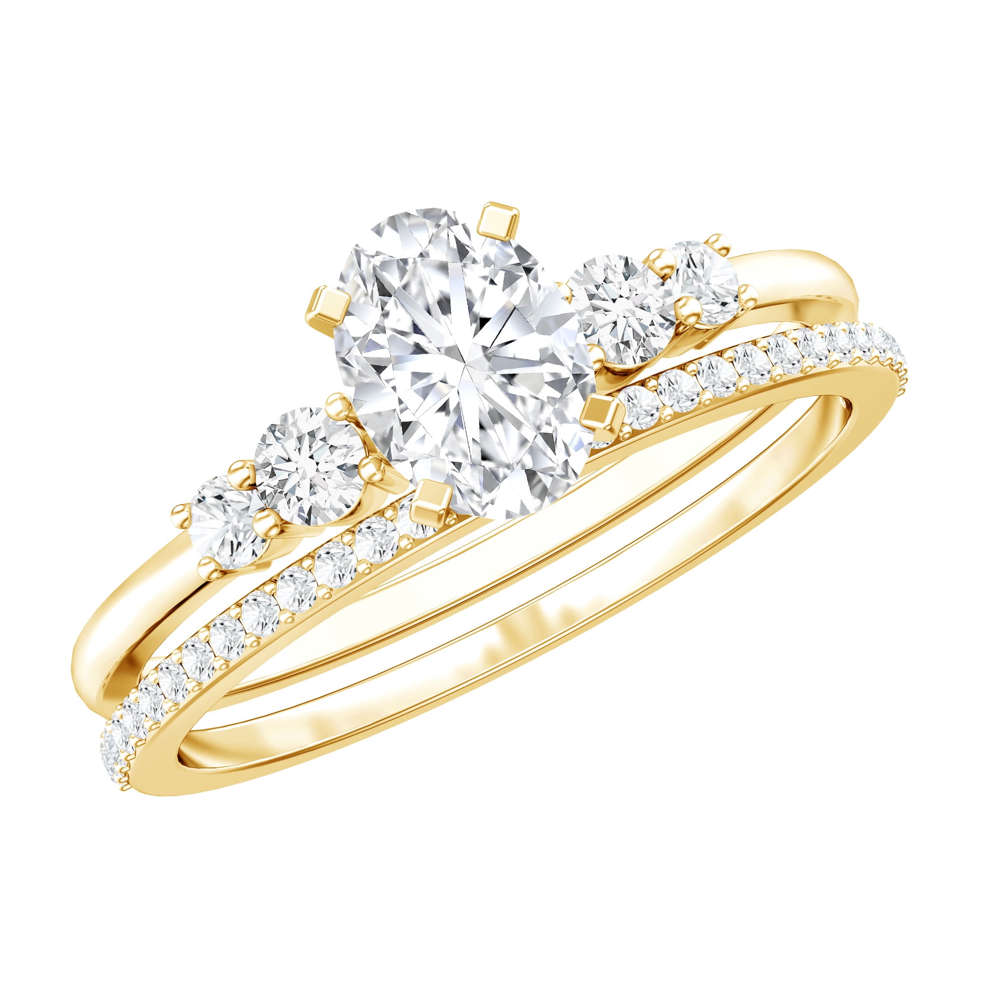 Rosec Jewels Lab Diamond Wedding Ring Set for Women - 0.75 Carat Oval Engagement Ring with Band (EF-VS Grade), 14K Yellow Gold, US 11.00