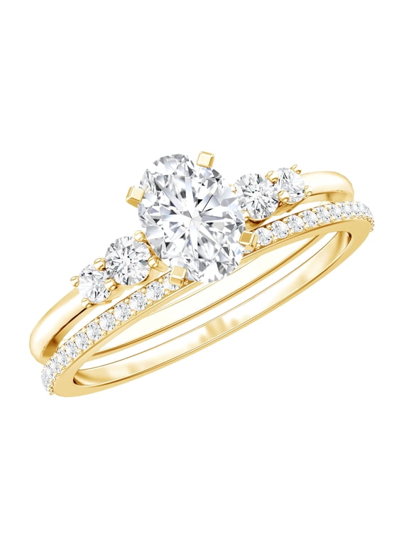 Lab Diamond Wedding Ring Set for Women - 0.75 Carat Oval Engagement Ring with Band (EF-VS Grade), 14K Yellow Gold, US 7.00