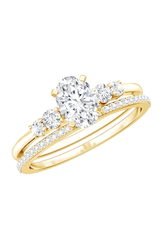 Lab Diamond Wedding Ring Set for Women - 0.75 Carat Oval Engagement Ring with Band (EF-VS Grade), 18K Yellow Gold, US 10.00