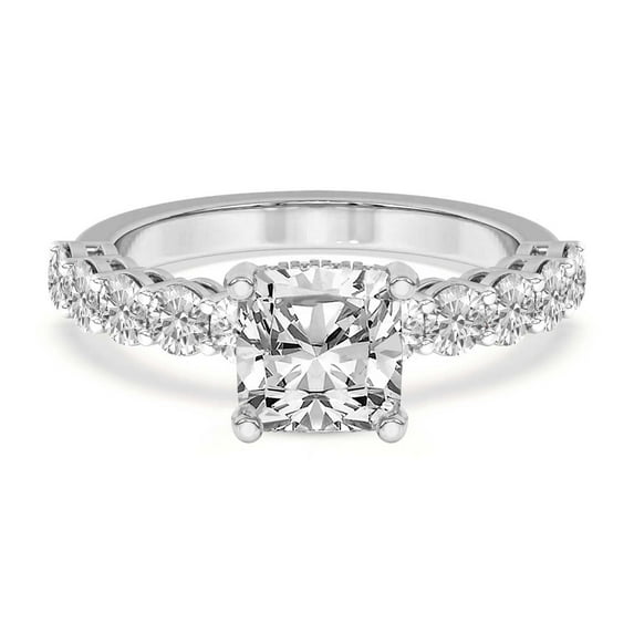 Lab Grown Diamond Engagement Ring For Women | 1 Carat IGI Certified Cushion Shape FG-VS Center Diamond | 14K White Gold | Elinor Side Round Shape Ring Friendly Diamonds