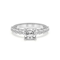 Lab Grown Diamond Engagement Ring For Women | 1 Carat IGI Certified Cushion Shape FG-VS Center Diamond | 14K White Gold | Elinor Side Round Shape Ring Friendly Diamonds