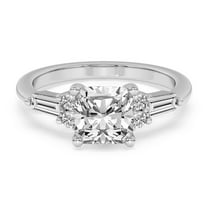 Lab Grown Diamond Engagement Ring For Women | 1 Carat IGI Certified Cushion Shape FG-VS Center Diamond | 14K White Gold | Helia Tapered Baguette Ring Friendly Diamonds