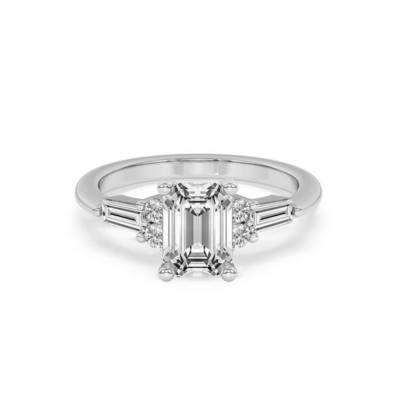 Lab Grown Diamond Engagement Ring For Women | 1 Carat IGI Certified Emerald Shape FG-VS Center Diamond | 14K White Gold | Helia Tapered Baguette Ring Friendly Diamonds