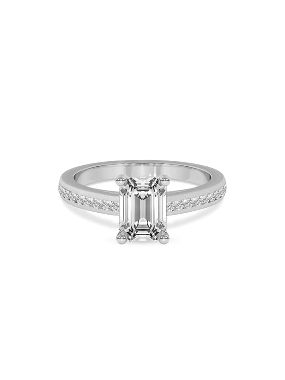 Lab Grown Diamond Engagement Ring For Women | 1 Carat IGI Certified Emerald Shape FG-VS Center Diamond | 14K White Gold | Lucent Side Channel Set Ring Friendly Diamonds