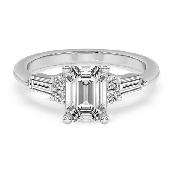 Lab Grown Diamond Engagement Ring For Women | 2 Carat IGI Certified Emerald Shape FG-VS Center Diamond | 14K Rose Gold | Helia Tapered Baguette Ring Friendly Diamonds