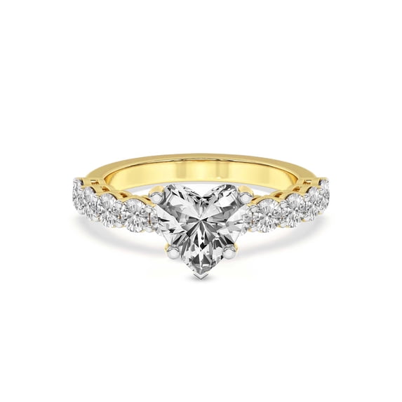 Lab Grown Diamond Engagement Ring For Women | 2 Carat IGI Certified Heart Shape FG-VS Center Diamond | 14K Yellow Gold | Elinor Side Round Shape Ring Friendly Diamonds