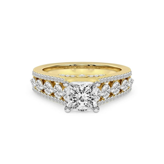 Lab Grown Diamond Engagement Ring For Women | 3 Carat IGI Certified Princess Shape FG-VS Center Diamond | 14K Yellow Gold | Eos Spark Ring Friendly Diamonds