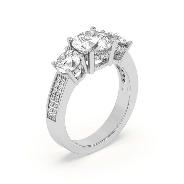 Lab Grown Diamond Engagement Ring For Women | 3 Carat IGI Certified Round Shape FG-VS Center Diamond | 14K Rose Gold | Desdemona Round Three Stone Ring Friendly Diamonds