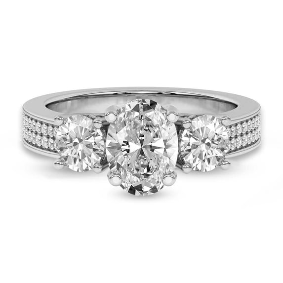 Lab Grown Diamond Engagement Ring For Women | 4 Carat IGI Certified Oval Shape FG-VS Center Diamond | 14K Rose Gold | Desdemona Round Three Stone Ring Friendly Diamonds