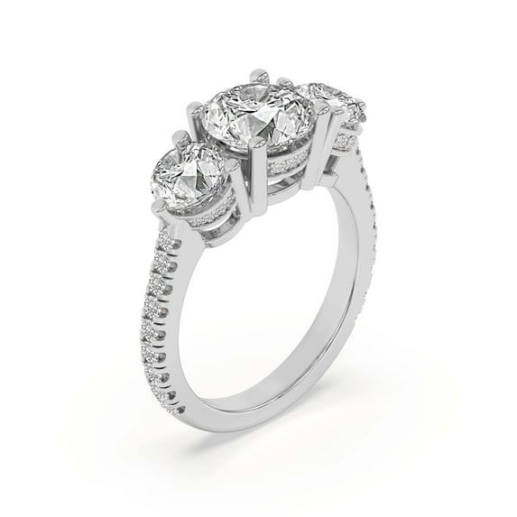 Lab Grown Diamond Engagement Ring For Women | 4 Carat IGI Certified Round Shape FG-VS Center Diamond | 14K White Gold | Artemis Round Three Stone Ring Friendly Diamonds