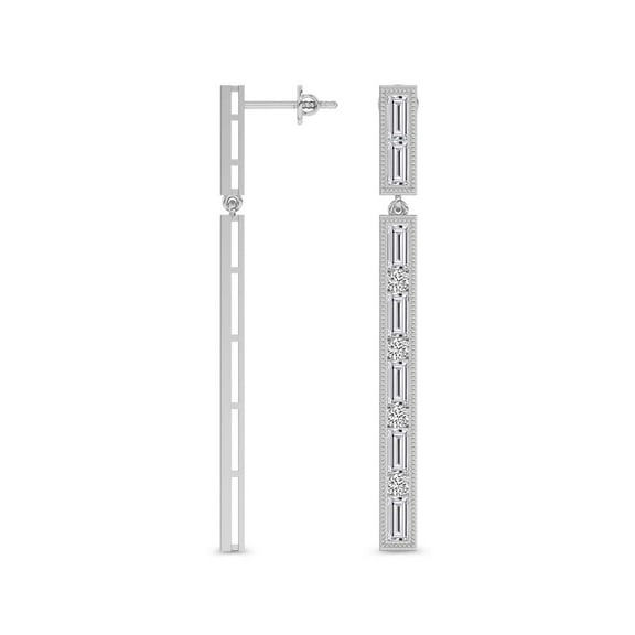 Lab Grown Diamond Fashion Earrings | 1 Carat IGI Certified Baguette & Round Shape | Hyacinth Flower Fashion Dangle Lab Diamond Earrings | 14K White Gold&nbsp; FG-VS Quality