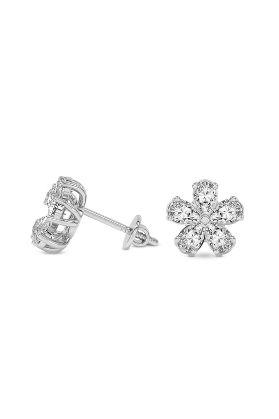Lab Grown Diamond Fashion Earrings | 1 Carat IGI Certified Pear Shape | Daisy Flower Fashion Earrings | 14K White Gold&nbsp; FG-VS Quality