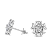 Lab Grown Diamond Fashion Earrings | 2 Carat IGI Certified Heart Shape | Thalia Bloom Fashion Flower Lab Diamond Stud Earrings | 14K White Gold  FG-VS Quality