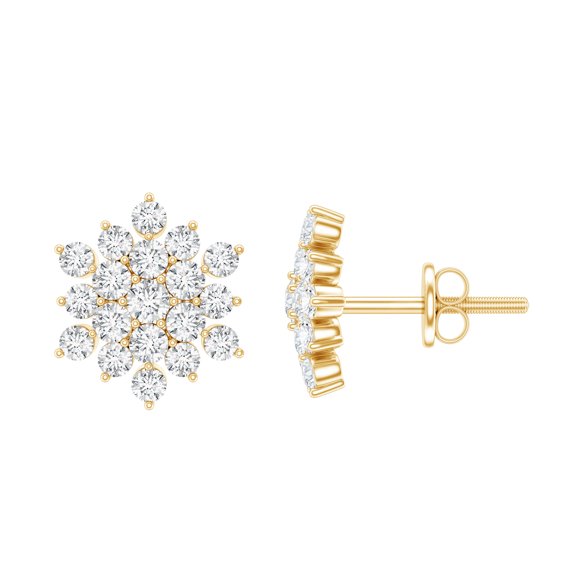 Rosec Jewels Lab Grown Diamond Flower Earrings with Screw on Backs - EF-VS Grade, 10K Yellow Gold