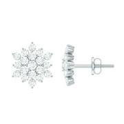 Rosec Jewels Lab Grown Diamond Flower Earrings with Screw on Backs - EF-VS Grade, 925 Sterling Silver
