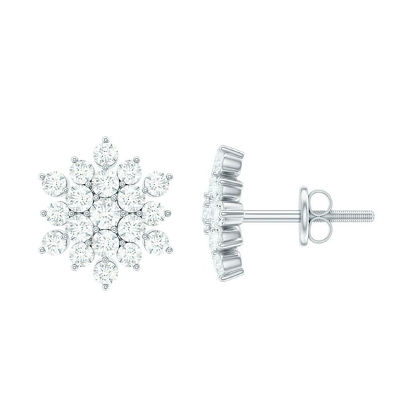 Rosec Jewels Lab Grown Diamond Flower Earrings with Screw on Backs - EF-VS Grade, 925 Sterling Silver