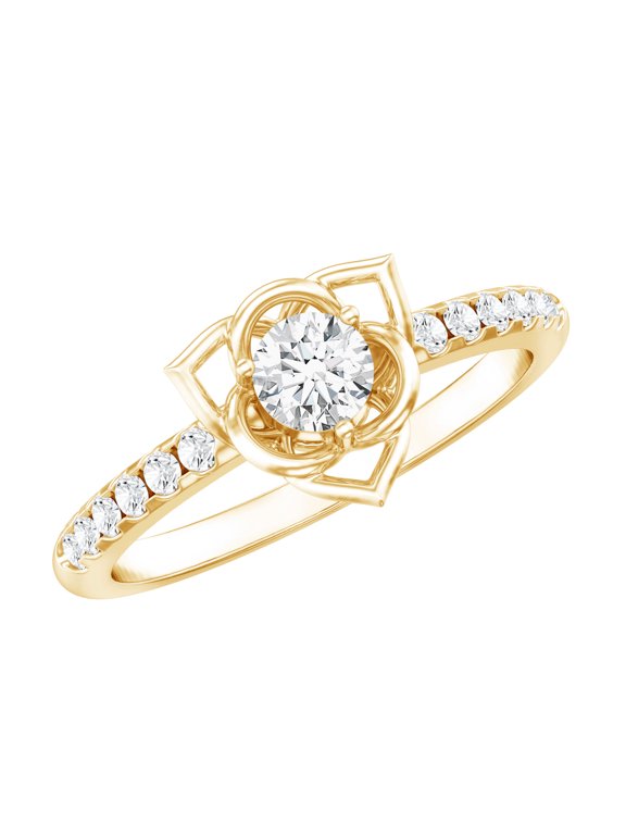 Lab Grown Diamond Flower Promise Ring for Engagement (EF-VS Quality Certified), 14K Yellow Gold, US 7.00