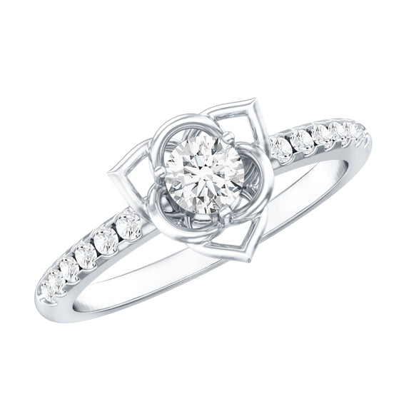 Rosec Jewels Lab Grown Diamond Flower Promise Ring for Engagement (EF-VS Quality Certified), 18K White Gold, US 6.50