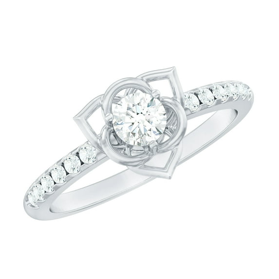 Rosec Jewels Lab Grown Diamond Flower Promise Ring for Engagement (EF-VS Quality Certified), 18K White Gold, US 6.50