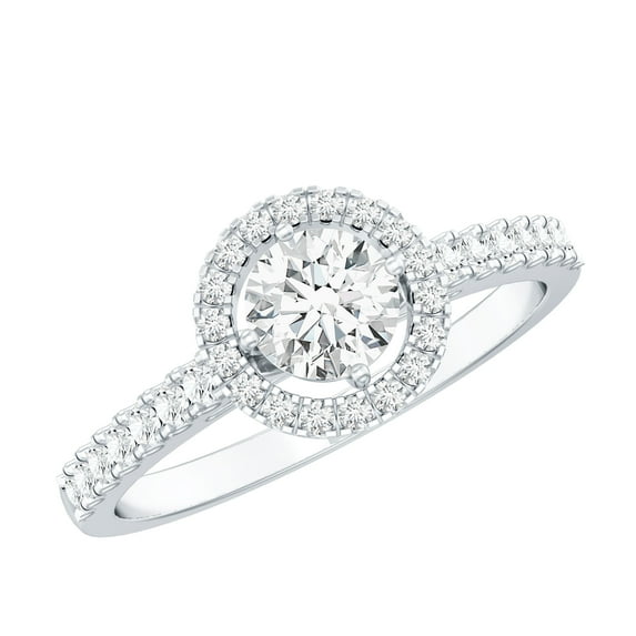 Rosec Jewels Lab Grown Diamond Halo Engagement Ring with Side Stones - EF-VS Quality, 10K White Gold, US 11.00