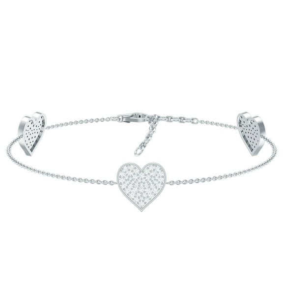 Lab Grown Diamond Heart Chain Bracelet for Women - Ideal For Gift, 925 Sterling Silver, 7.0 inches