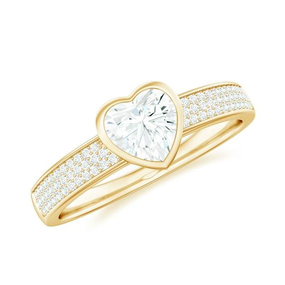 Rosec Jewels Lab Grown Diamond Heart Engagement Ring with Side Stones - 5 mm - EF-VS Quality, 10K Yellow Gold, US 6.50
