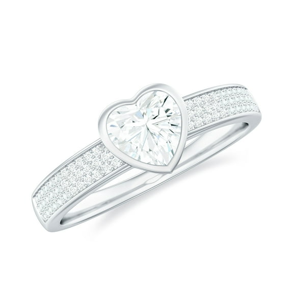 Rosec Jewels Lab Grown Diamond Heart Engagement Ring with Side Stones - 5 mm - EF-VS Quality, 14K White Gold, US 10.50