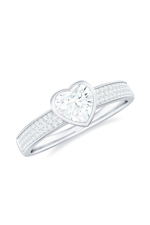 Lab Grown Diamond Heart Engagement Ring with Side Stones - 5 mm - EF-VS Quality, 925 Sterling Silver, US 7.00
