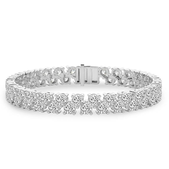 Lab Grown Diamond IGI Certified 14K White Gold Tennis Bracelet For Women 15 Carat | Isidora Round Double Row Lab Diamond Tennis Bracelet | FG-VS1-VS2 Quality