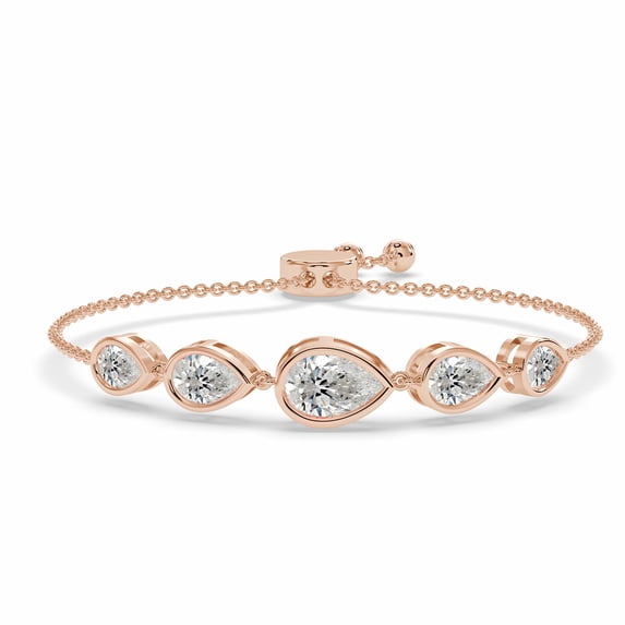 Lab Grown Diamond Mia Five-Stone Pear Fashion Bracelet For Women | 2 Carat FG-VS Quality IGI Certified | 14K Rose Gold | Friendly Diamonds