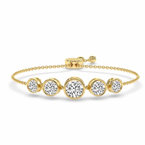 Lab Grown Diamond Millie Five-Stone Round Fashion Bracelet For Women | 2 Carat FG-VS Quality IGI Certified | 14K Yellow Gold | Friendly Diamonds