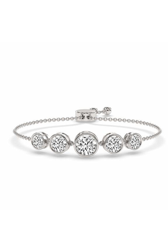 Lab Grown Diamond Millie Five-Stone Round Fashion Bracelet For Women | 3 Carat FG-VS Quality IGI Certified | 14K White Gold | Friendly Diamonds