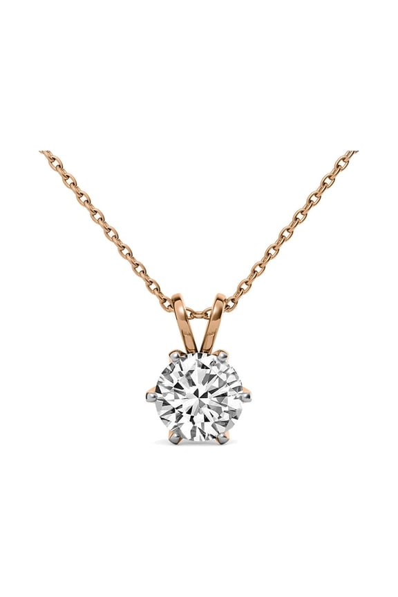 Lab Grown Diamond Pendant Necklace | IGI Certified 1.5 Carat 6 Prong Solitaire Diamond Pendant Necklace With Chain | F-G Color, VS1-VS2 Clarity | 14K Rose Gold | Friendly Diamonds