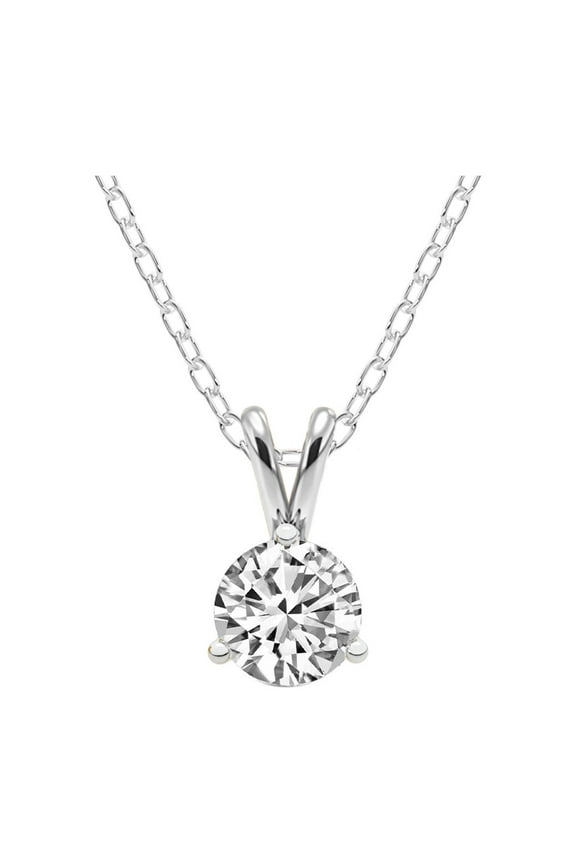 Lab Grown Diamond Pendant Necklace | IGI Certified 1 Carat 3 Prong Solitaire Diamond Pendant Necklace With Chain | F-G Color, VS1-VS2 Clarity | 14K White Gold | Friendly Diamonds