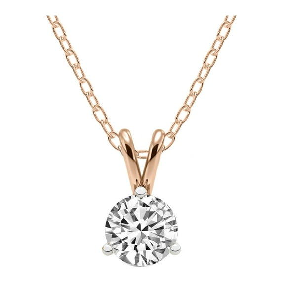 Lab Grown Diamond Pendant Necklace | IGI Certified 2 Carat 3 Prong Solitaire Diamond Pendant Necklace With Chain | F-G Color, VS1-VS2 Clarity | 14K Rose Gold | Friendly Diamonds
