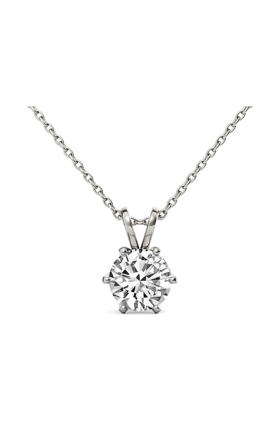 Lab Grown Diamond Pendant Necklace | IGI Certified 2 Carat 6 Prong Solitaire Diamond Pendant Necklace With Chain | F-G Color, VS1-VS2 Clarity | 14K White Gold | Friendly Diamonds
