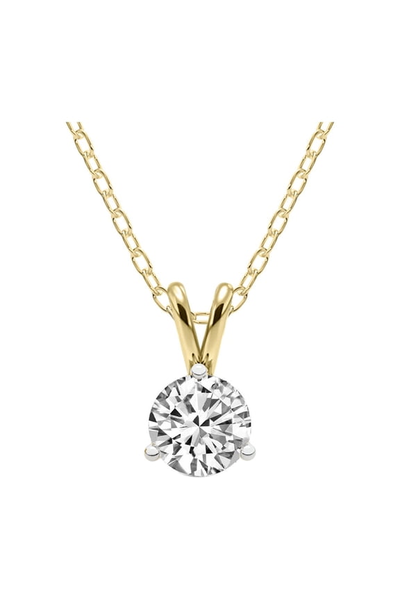 Lab Grown Diamond Pendant Necklace | IGI Certified 3 Carat 3 Prong Solitaire Diamond Pendant Necklace With Chain | F-G Color, VS1-VS2 Clarity | 14K Yellow Gold | Friendly Diamonds