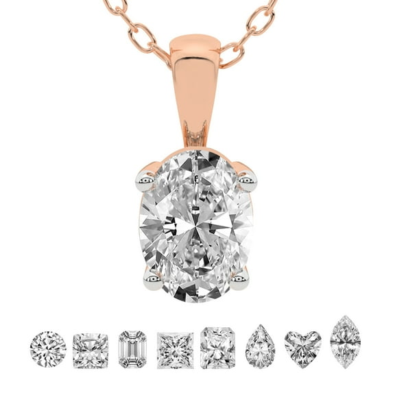 Lab Grown Diamond Pendant Necklace For Women | 0.5 Carat IGI Certified Oval Shape FG-VS | Solitaire Pendant Necklace 14K Rose Gold | Martina Solitaire