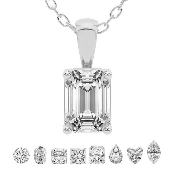 Lab Grown Diamond Pendant Necklace For Women | 0.75 Carat IGI Certified Emerald Shape FG-VS | Solitaire Pendant Necklace 14K White Gold | Martina Solitaire