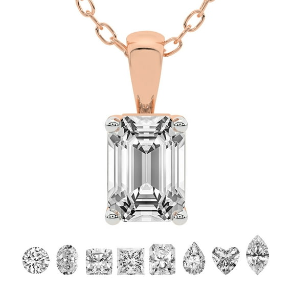 Lab Grown Diamond Pendant Necklace For Women | 0.75 Carat IGI Certified Emerald Shape FG-VS | Solitaire Pendant Necklace 18K Rose Gold | Martina Solitaire
