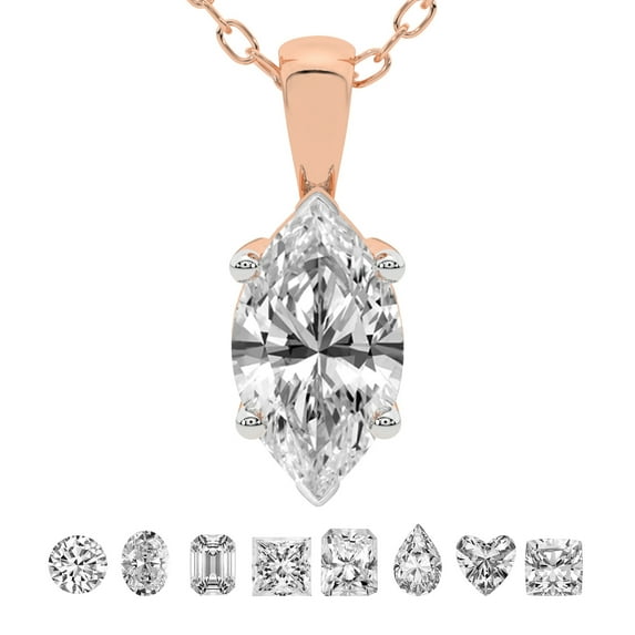 Lab Grown Diamond Pendant Necklace For Women | 0.75 Carat IGI Certified Marquise Shape FG-VS | Solitaire Pendant Necklace 14K Rose Gold | Martina Solitaire